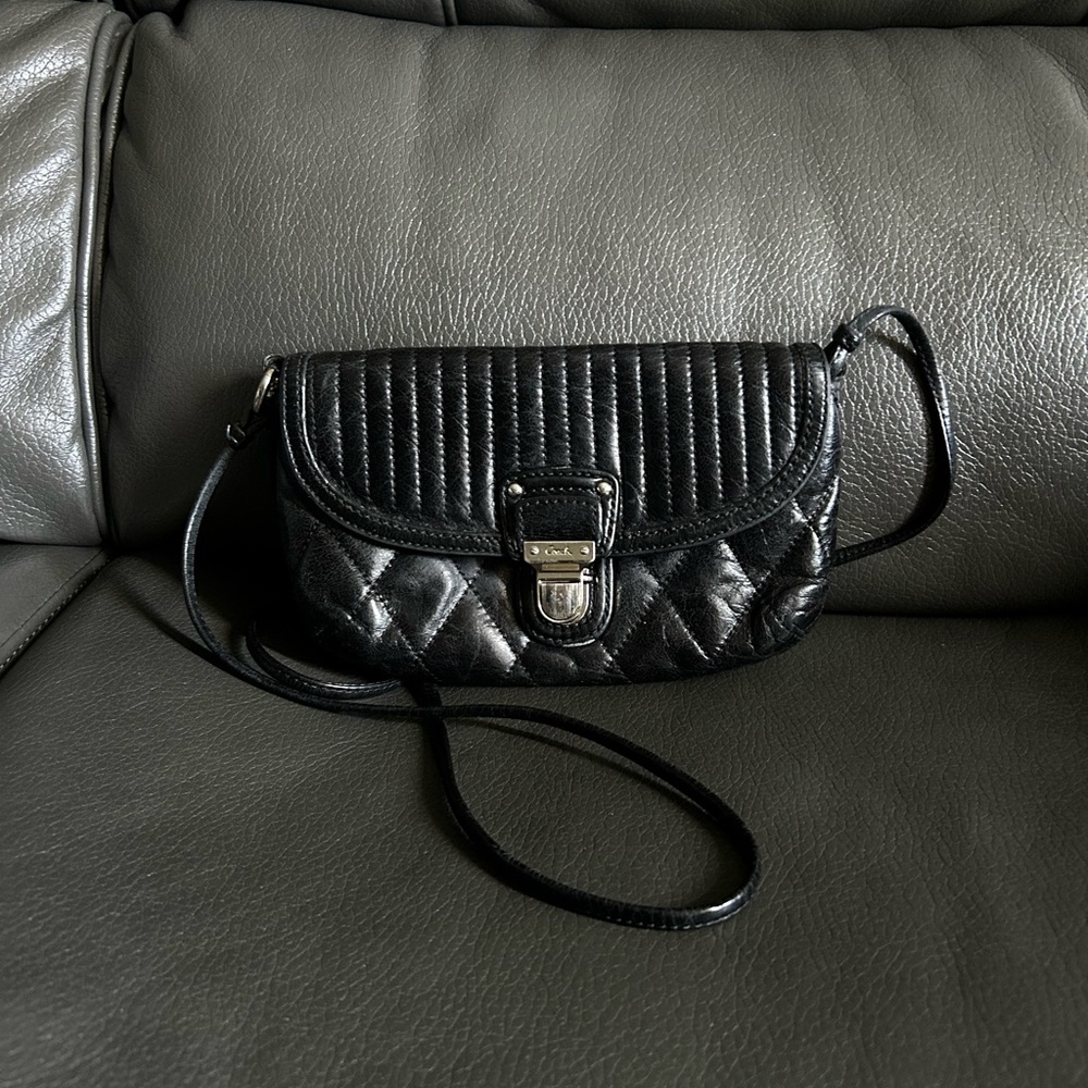Coach Black Quilted Clutch with Bow Details